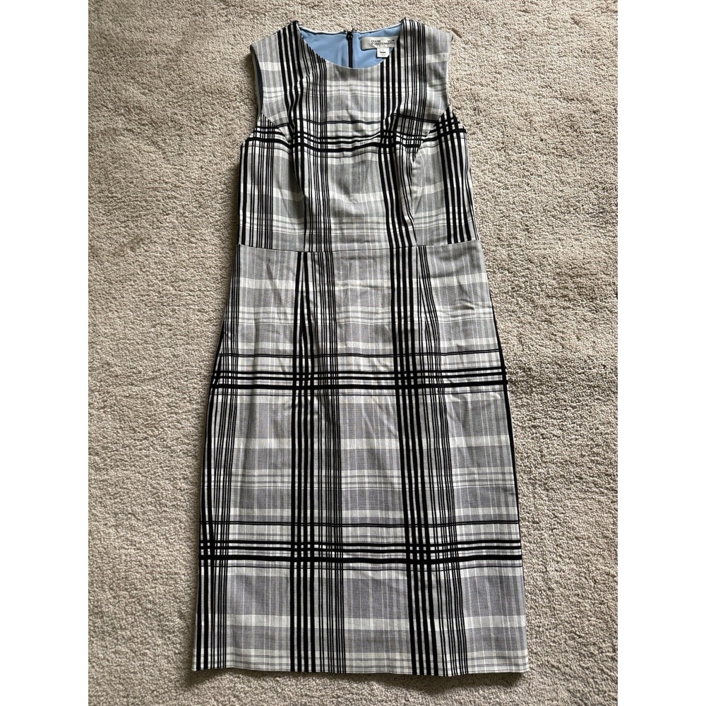 Diane Von Furstenberg Black‎ And White Sleeveless Plaid Dress Size 10